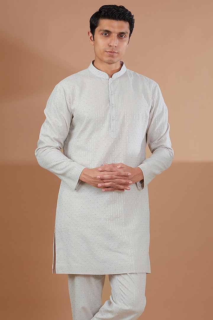 Grey Raw Silk Jacket Set by SBJ at Pernia's Pop Up Shop