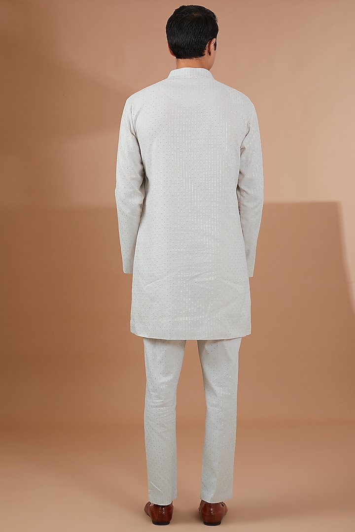Grey Raw Silk Jacket Set by SBJ at Pernia's Pop Up Shop