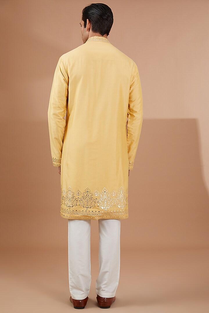 Yellow Silk Patchwork Nehru Jacket Set by SBJ at Pernia's Pop Up Shop