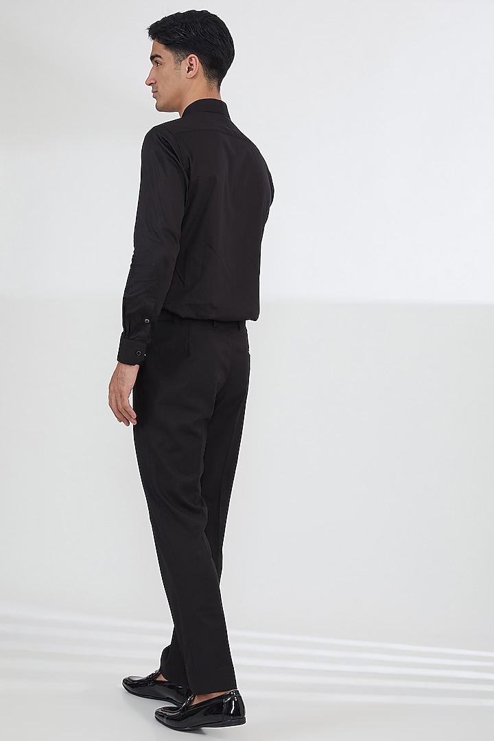 Black Silk Wool Jacquard Cutdana Work Tuxedo Set by SBJ at Pernia's Pop Up Shop