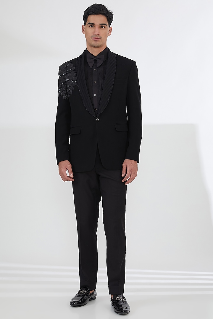 Black -- Embroidered Tuxedo Set by SBJ