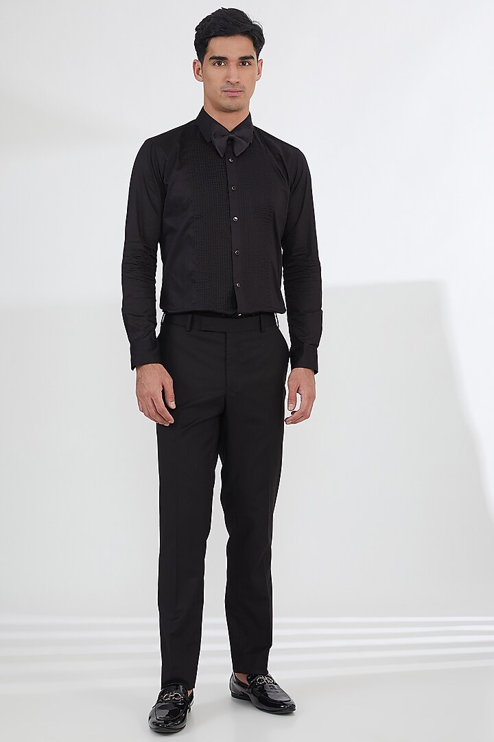 Black Poly Viscose & Lycra Embroidered Tuxedo Set by SBJ at Pernia's Pop Up Shop
