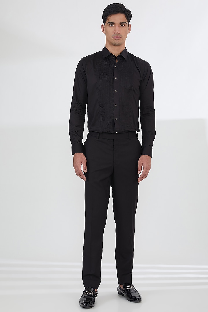 Black Cotton Velvet Dabka Work Tuxedo Set by SBJ at Pernia's Pop Up Shop