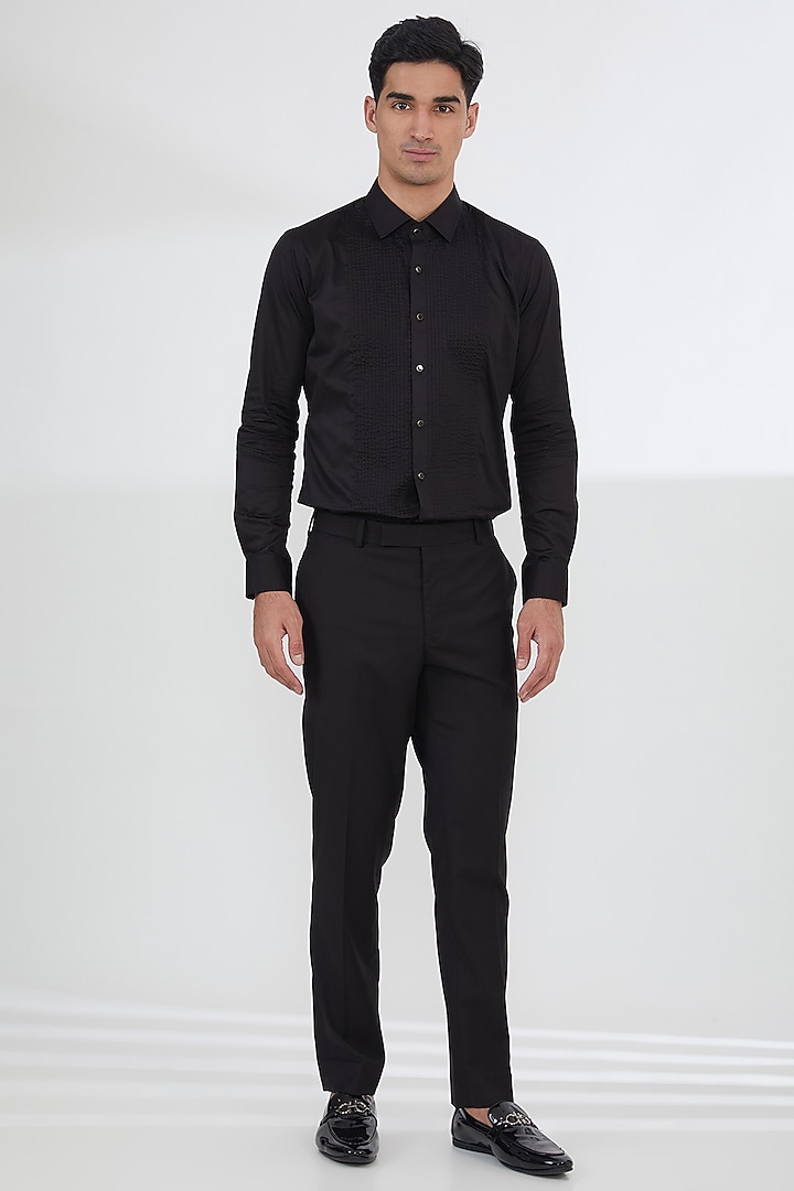 Black Poly Viscose & Lycra Cutdana Work Tuxedo Set by SBJ at Pernia's Pop Up Shop