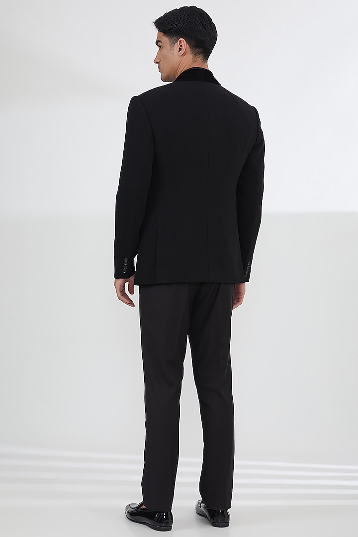 Black Italian Fabric Cutdana Work Tuxedo Set by SBJ at Pernia's Pop Up Shop