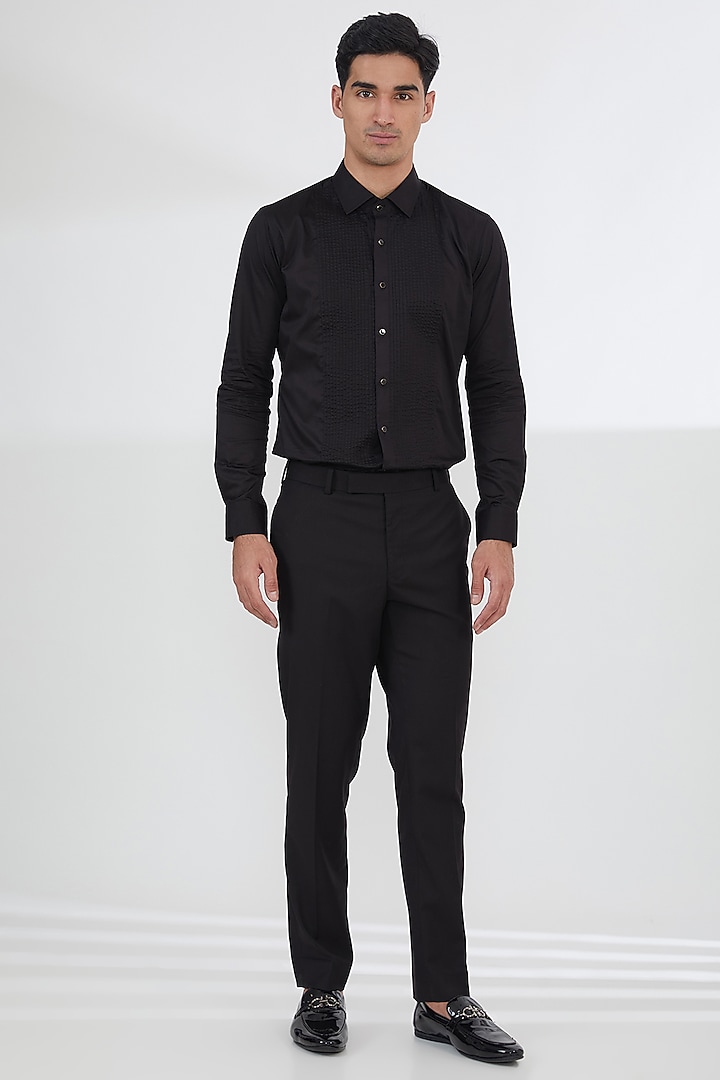 Black Italian Fabric Cutdana Work Tuxedo Set by SBJ at Pernia's Pop Up Shop