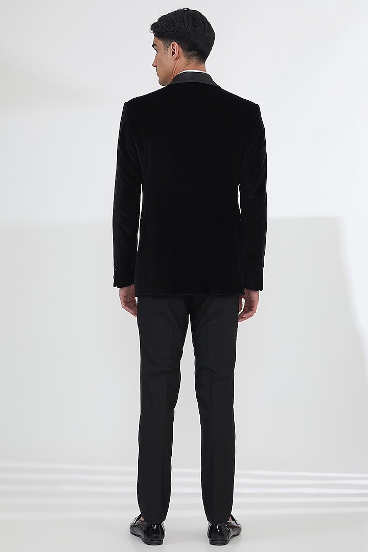 Black Cotton Velvet Beadwork Tuxedo Set by SBJ at Pernia's Pop Up Shop