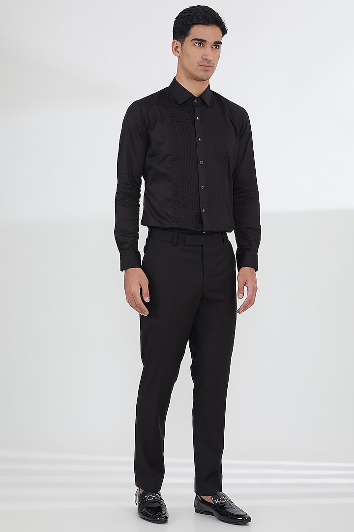 Black Italian Fabric Cutdana Work Tuxedo Set by SBJ at Pernia's Pop Up Shop
