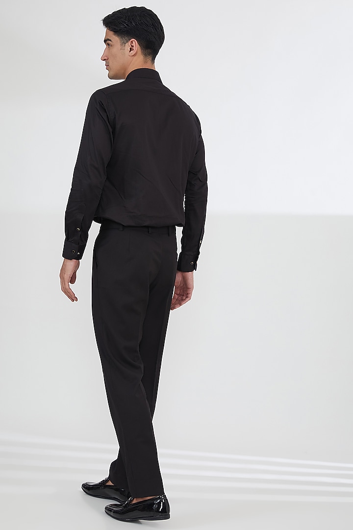 Black Italian Fabric Cutdana Work Tuxedo Set by SBJ at Pernia's Pop Up Shop