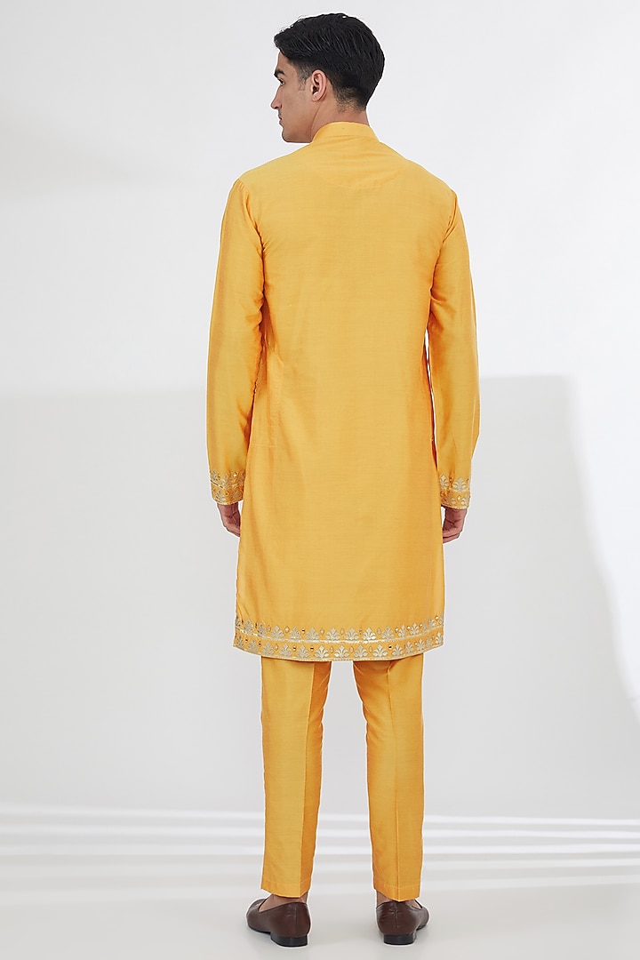 Yellow Cotton Silk Mirror Work Wedding Indowestern Set by SBJ at Pernia's Pop Up Shop