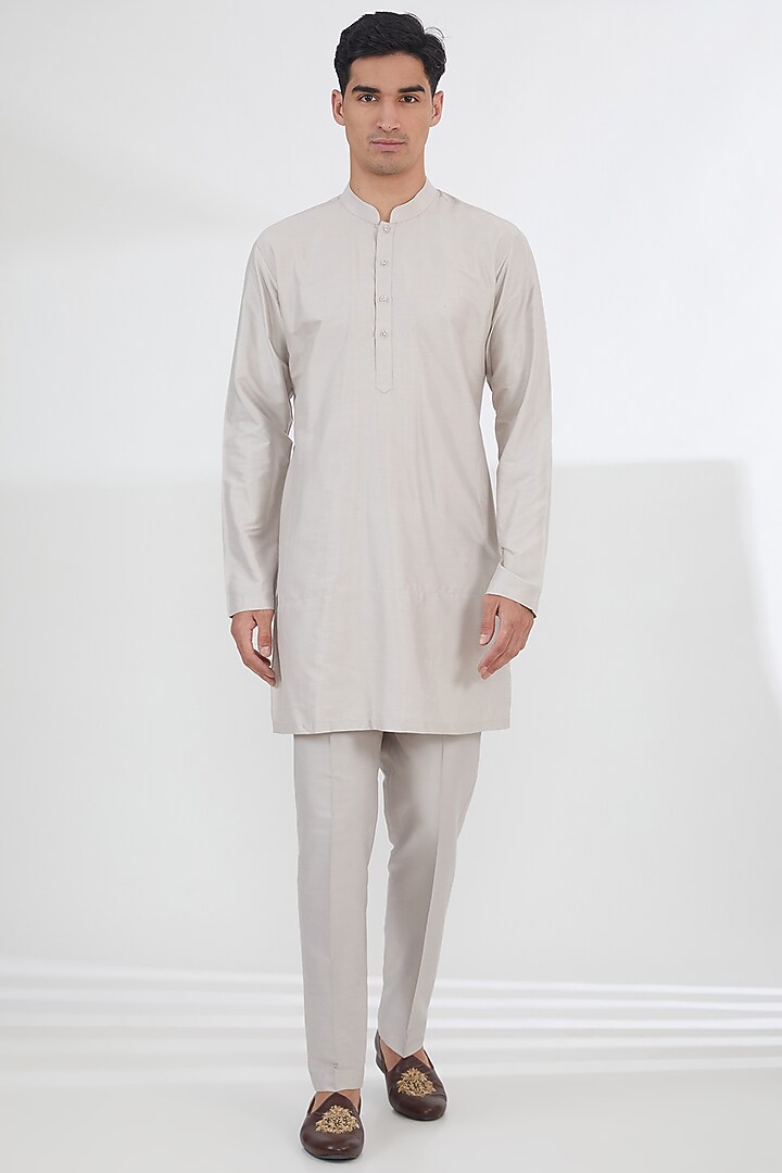 Mouse Beige Raw Silk Thread Embroidered Wedding Sherwani Set by SBJ at Pernia's Pop Up Shop