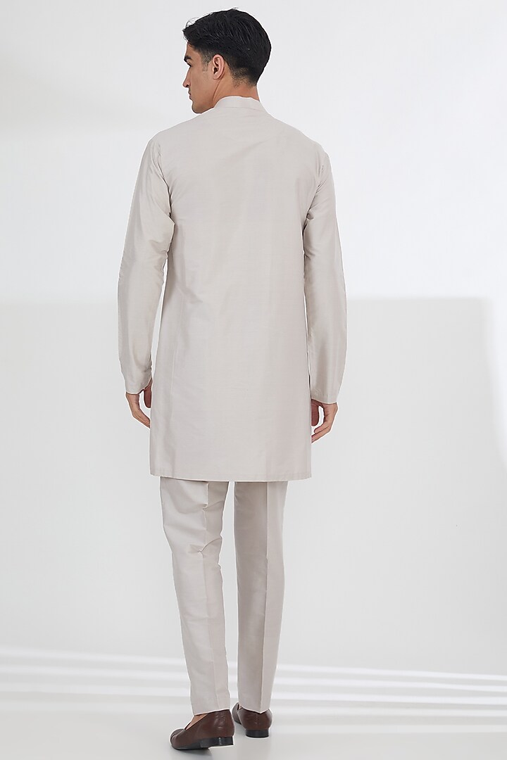 Mouse Beige Raw Silk Thread Embroidered Wedding Sherwani Set by SBJ at Pernia's Pop Up Shop