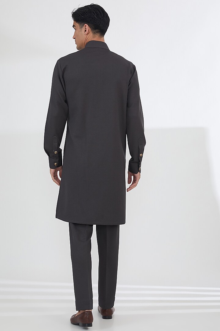 Charcoal Grey Lycra Motif Embroidered Kurta Set by SBJ at Pernia's Pop Up Shop