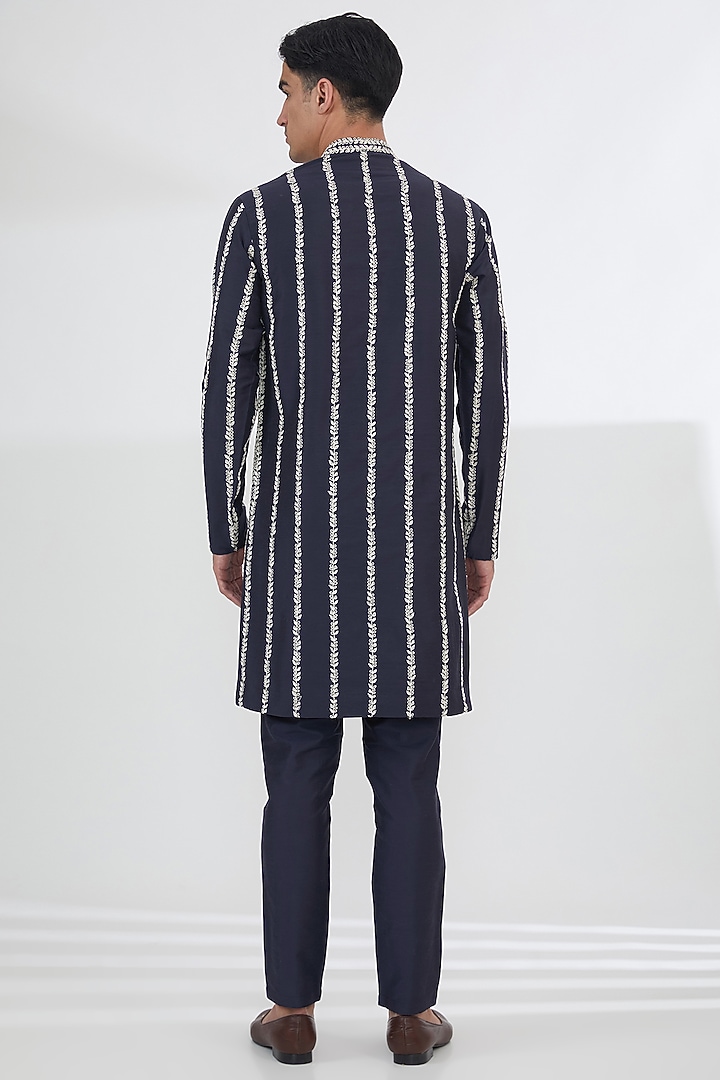 Blue Cotton Silk Thread Work Kurta Set by SBJ at Pernia's Pop Up Shop