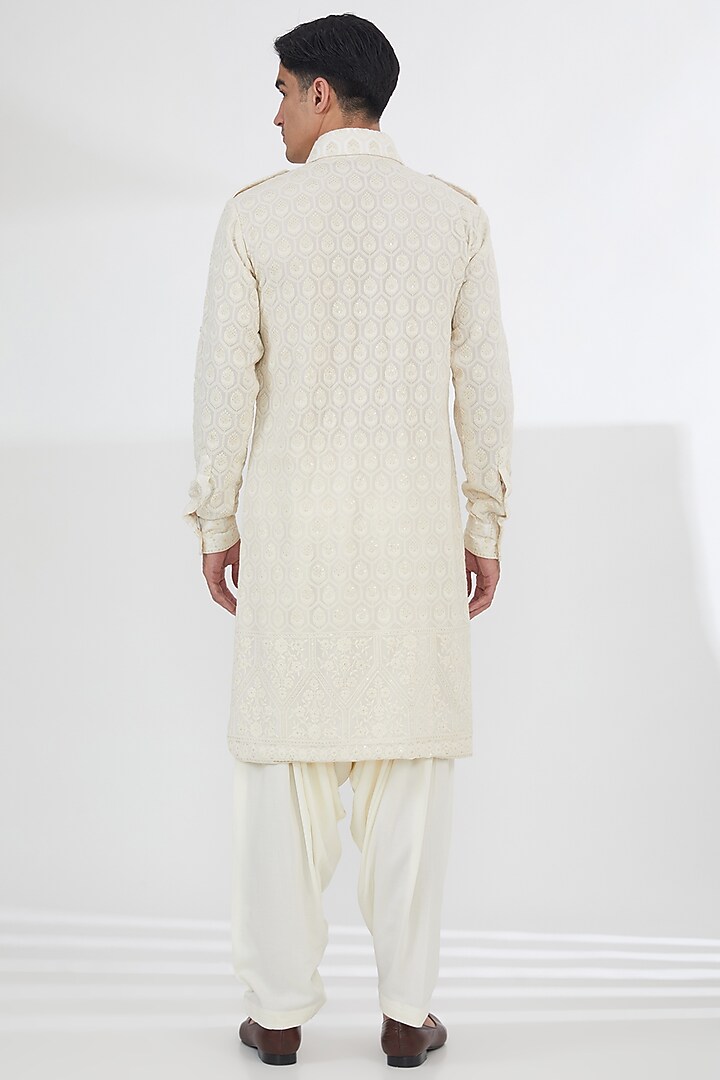 Ivory Georgette Chikankari Kurta Set by SBJ at Pernia's Pop Up Shop