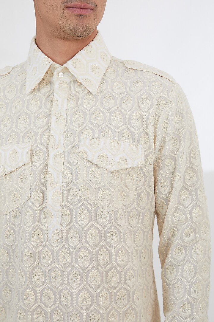 Ivory Georgette Chikankari Kurta Set by SBJ at Pernia's Pop Up Shop