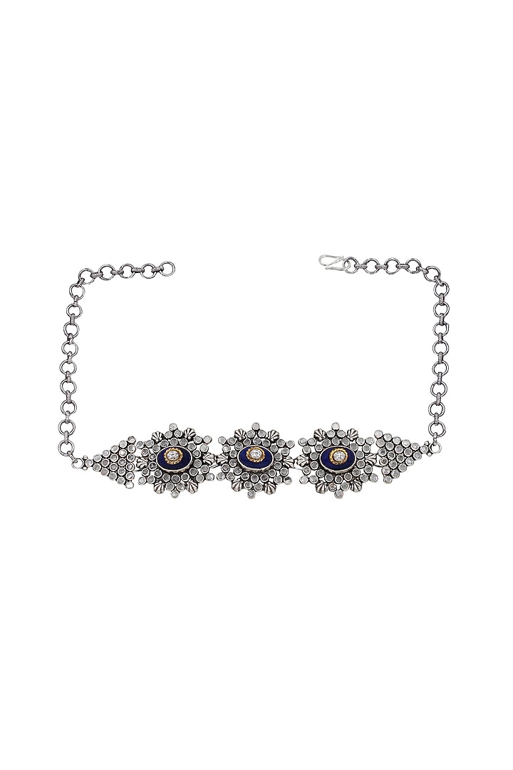 Silver Finish Blue Cheker Stone Handcrafted Necklace Set In Sterling Silver by Sangeeta Boochra at Pernia's Pop Up Shop