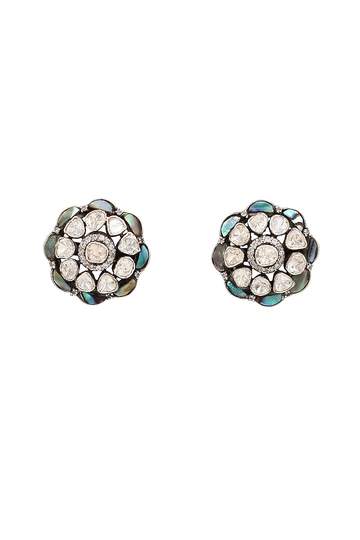 Silver Finish Multi-Colored Moissanite Stone Handcrafted Stud Earrings In Sterling Silver by Sangeeta Boochra at Pernia's Pop Up Shop