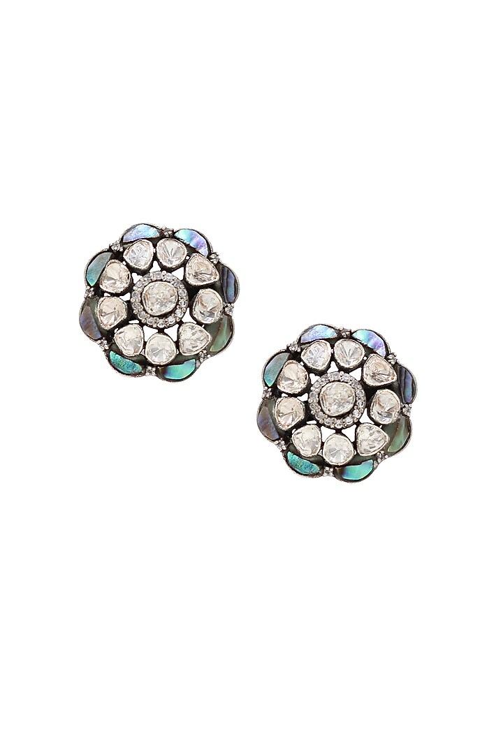 Silver Finish Multi-Colored Moissanite Stone Handcrafted Stud Earrings In Sterling Silver by Sangeeta Boochra at Pernia's Pop Up Shop