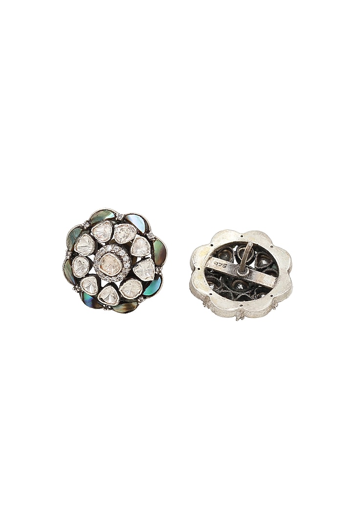 Silver Finish Multi-Colored Moissanite Stone Handcrafted Stud Earrings In Sterling Silver by Sangeeta Boochra at Pernia's Pop Up Shop