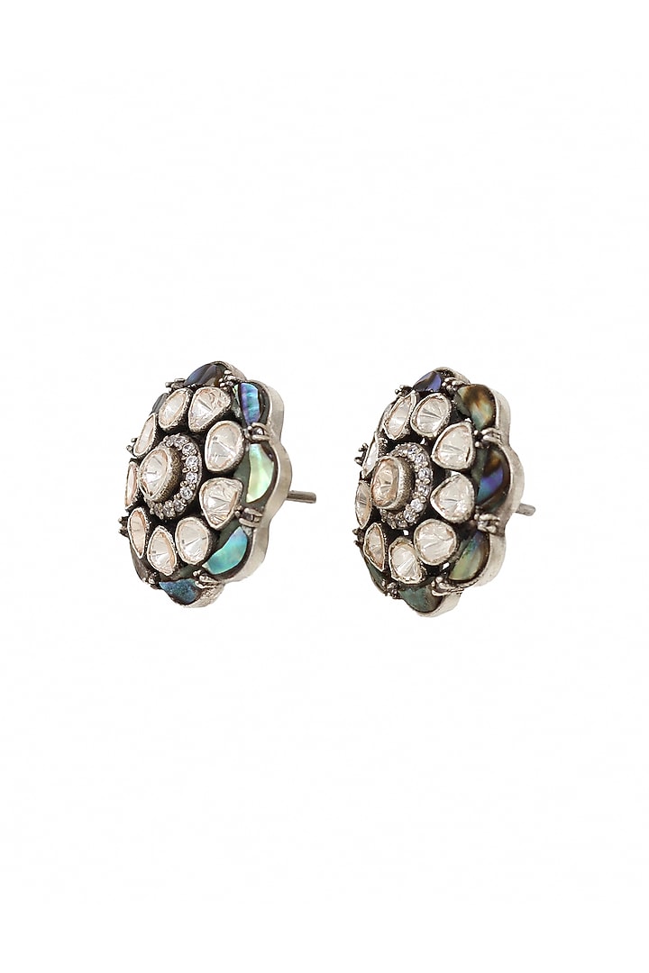 Silver Finish Multi-Colored Moissanite Stone Handcrafted Stud Earrings In Sterling Silver by Sangeeta Boochra at Pernia's Pop Up Shop