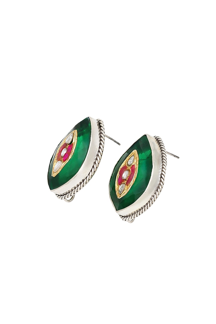Silver Finish Green Hydro Stone Handcrafted Stud Earrings In Sterling Silver by Sangeeta Boochra at Pernia's Pop Up Shop