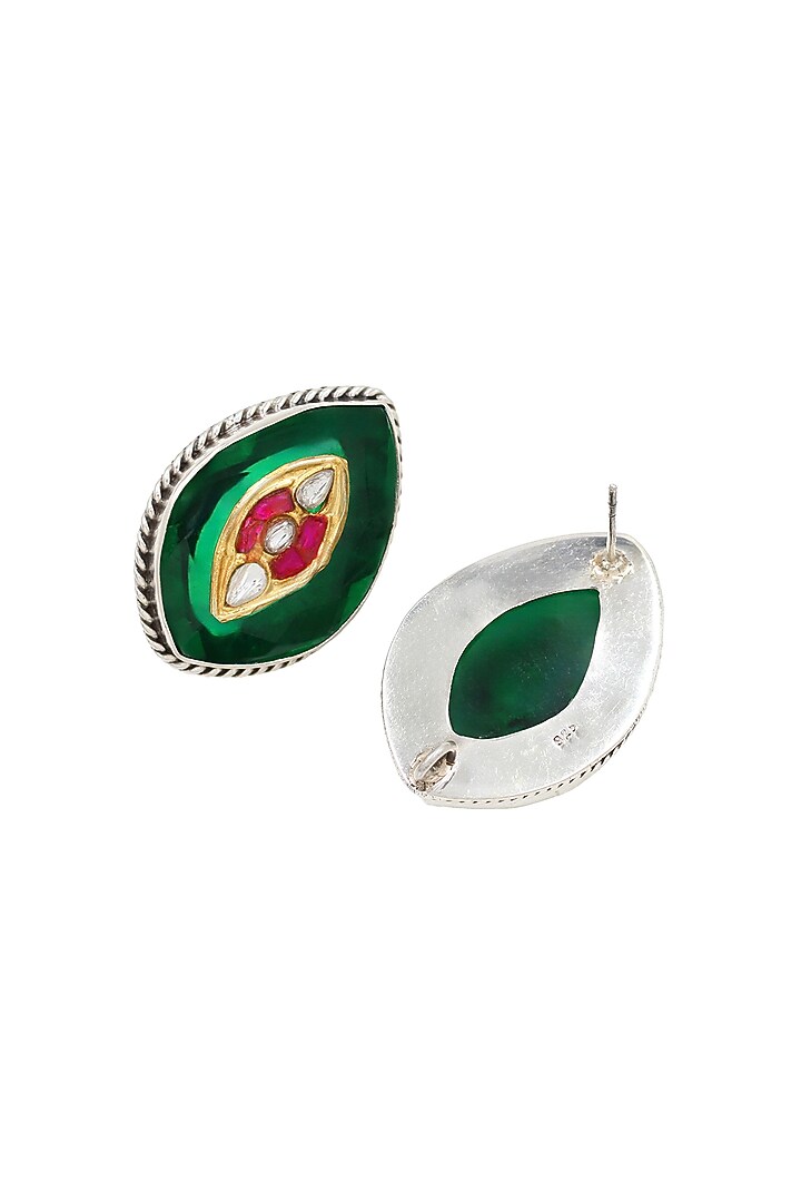 Silver Finish Green Hydro Stone Handcrafted Stud Earrings In Sterling Silver by Sangeeta Boochra at Pernia's Pop Up Shop