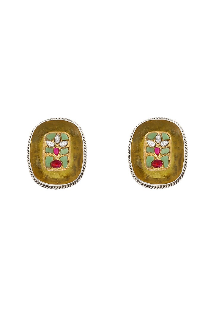 Silver Finish Yellow Hydro Stone Handcrafted Stud Earrings In Sterling Silver by Sangeeta Boochra at Pernia's Pop Up Shop