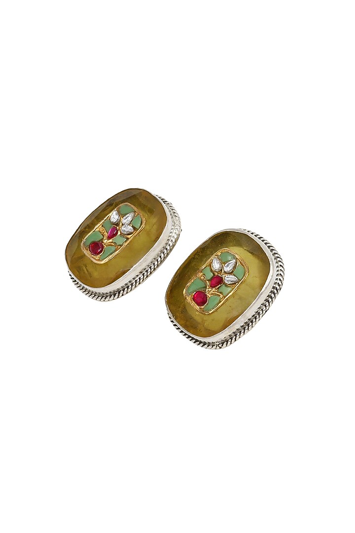Silver Finish Yellow Hydro Stone Handcrafted Stud Earrings In Sterling Silver by Sangeeta Boochra at Pernia's Pop Up Shop