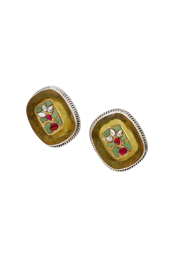 Silver Finish Yellow Hydro Stone Handcrafted Stud Earrings In Sterling Silver by Sangeeta Boochra at Pernia's Pop Up Shop