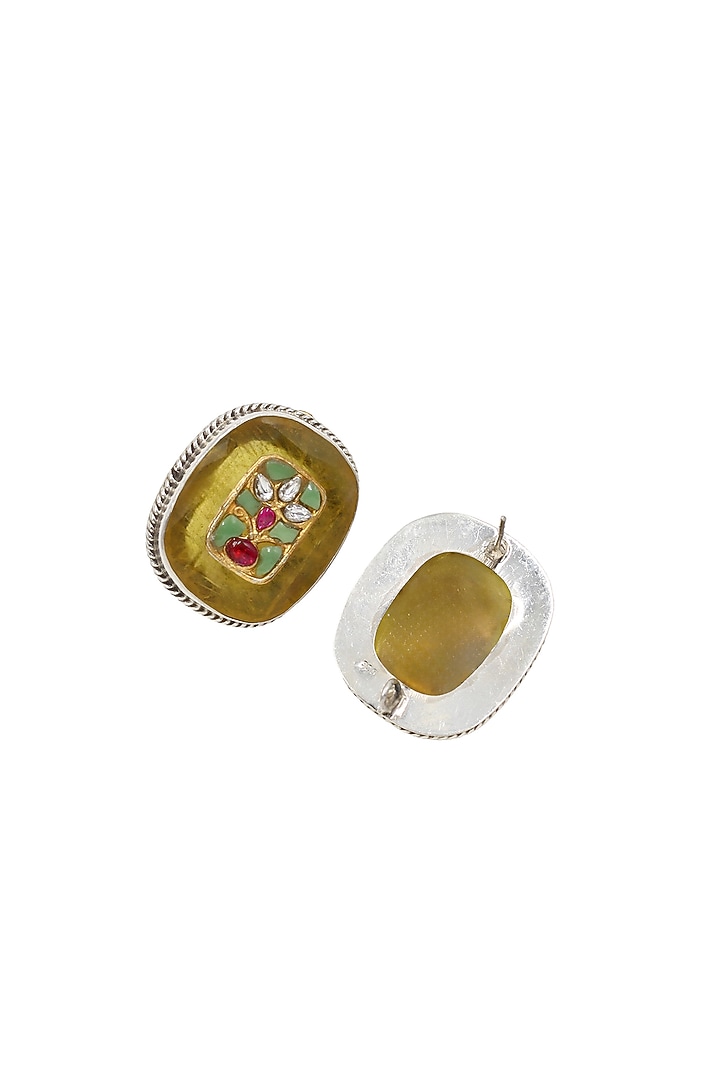 Silver Finish Yellow Hydro Stone Handcrafted Stud Earrings In Sterling Silver by Sangeeta Boochra at Pernia's Pop Up Shop
