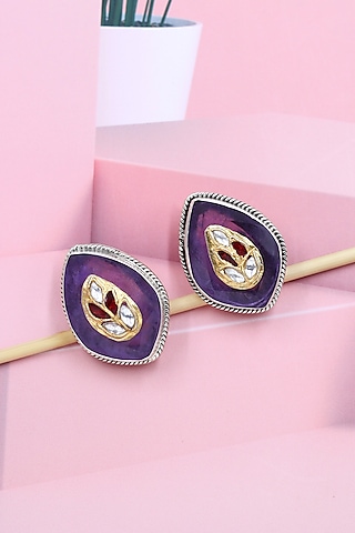 Silver Finish Purple Hydro Stone Handcrafted Stud Earrings In Sterling Silver by Sangeeta Boochra