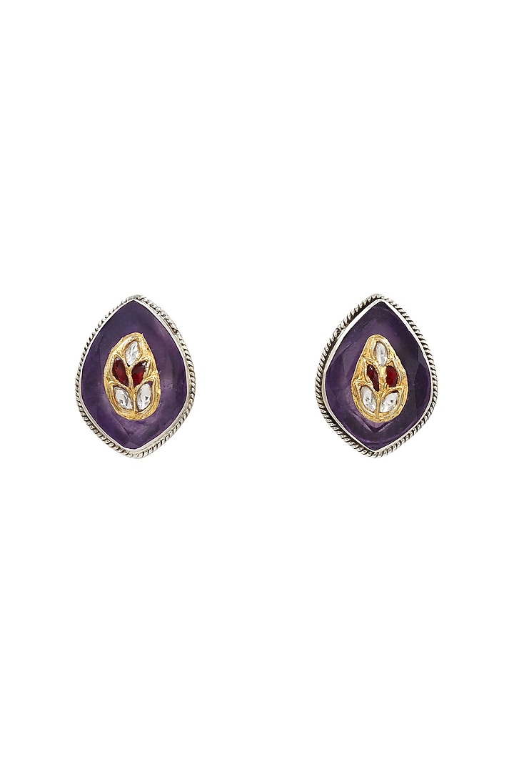 Silver Finish Purple Hydro Stone Handcrafted Stud Earrings In Sterling Silver by Sangeeta Boochra at Pernia's Pop Up Shop