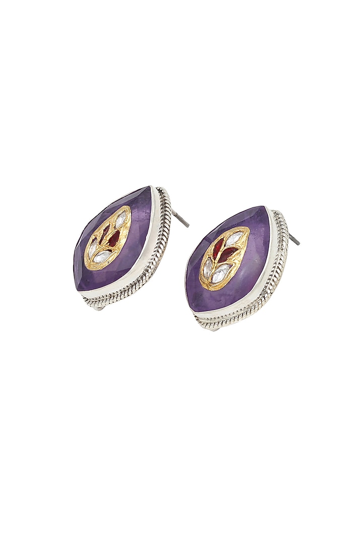 Silver Finish Purple Hydro Stone Handcrafted Stud Earrings In Sterling Silver by Sangeeta Boochra at Pernia's Pop Up Shop