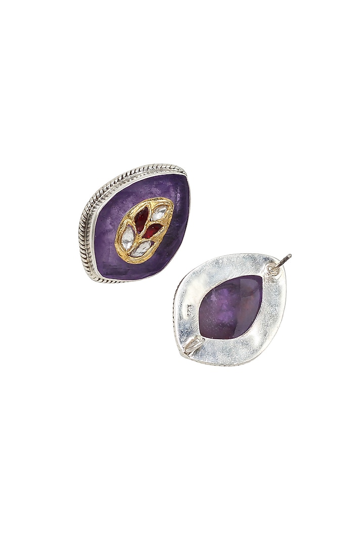 Silver Finish Purple Hydro Stone Handcrafted Stud Earrings In Sterling Silver by Sangeeta Boochra at Pernia's Pop Up Shop
