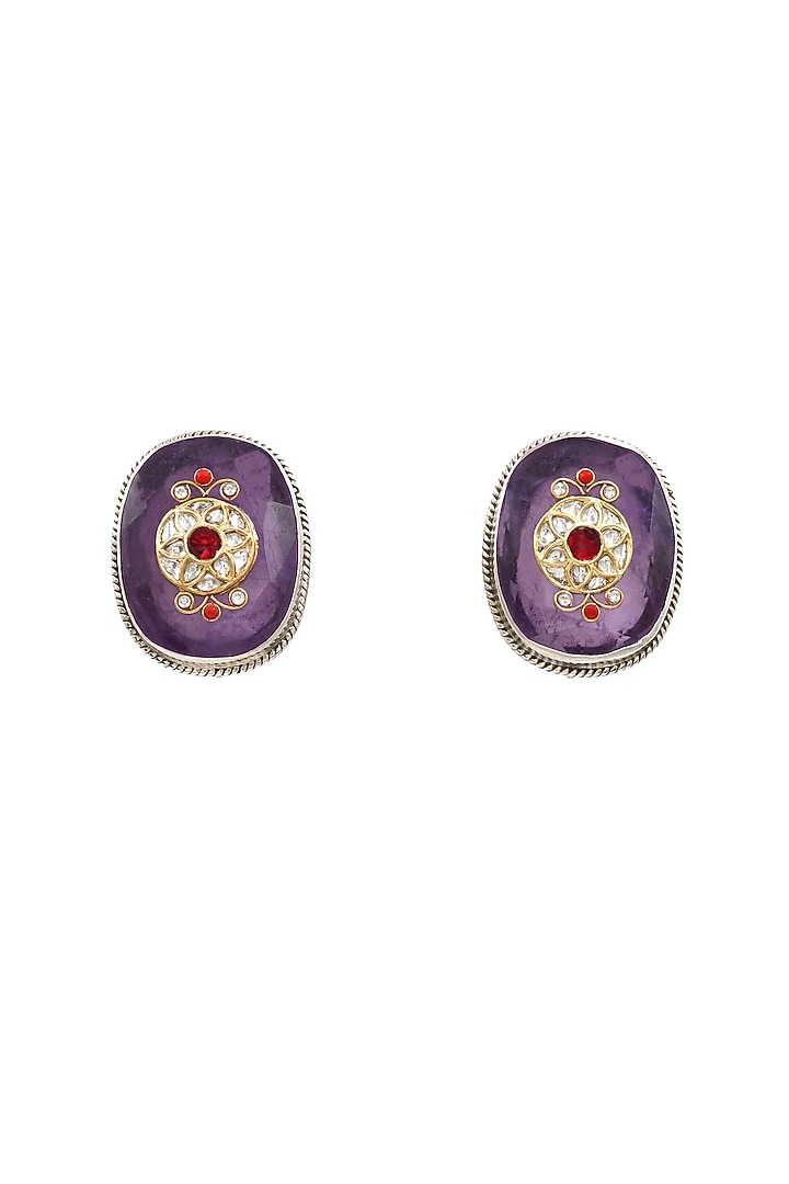 Silver Finish Purple Hydro Stone Handcrafted Stud Earrings In Sterling Silver by Sangeeta Boochra at Pernia's Pop Up Shop