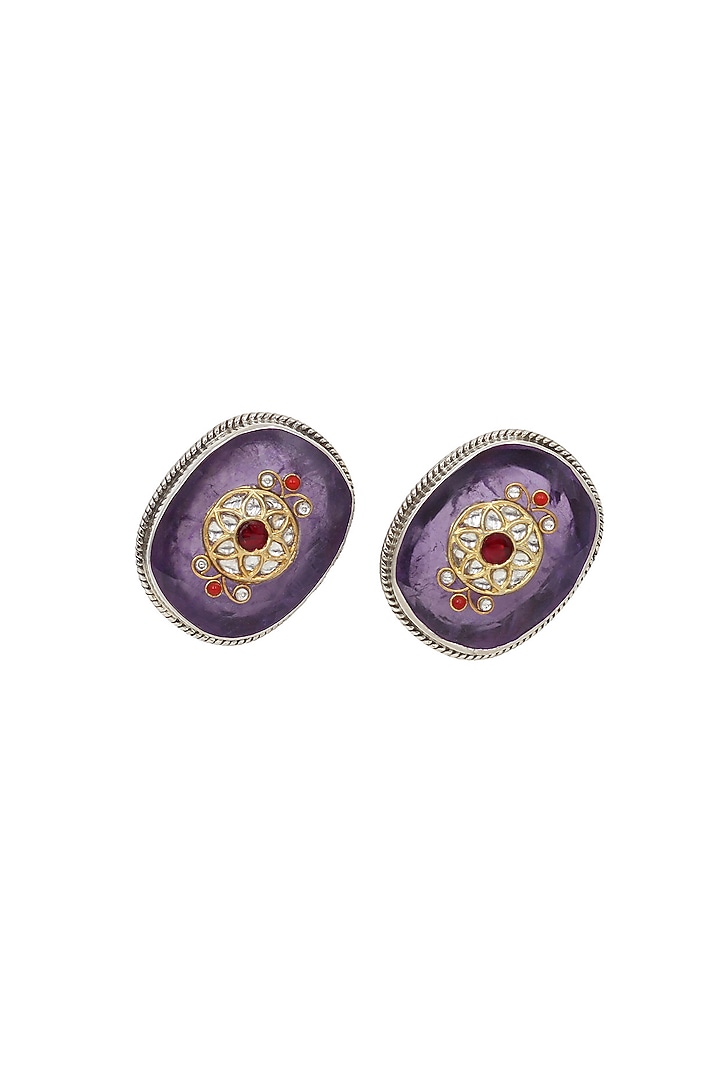 Silver Finish Purple Hydro Stone Handcrafted Stud Earrings In Sterling Silver by Sangeeta Boochra at Pernia's Pop Up Shop