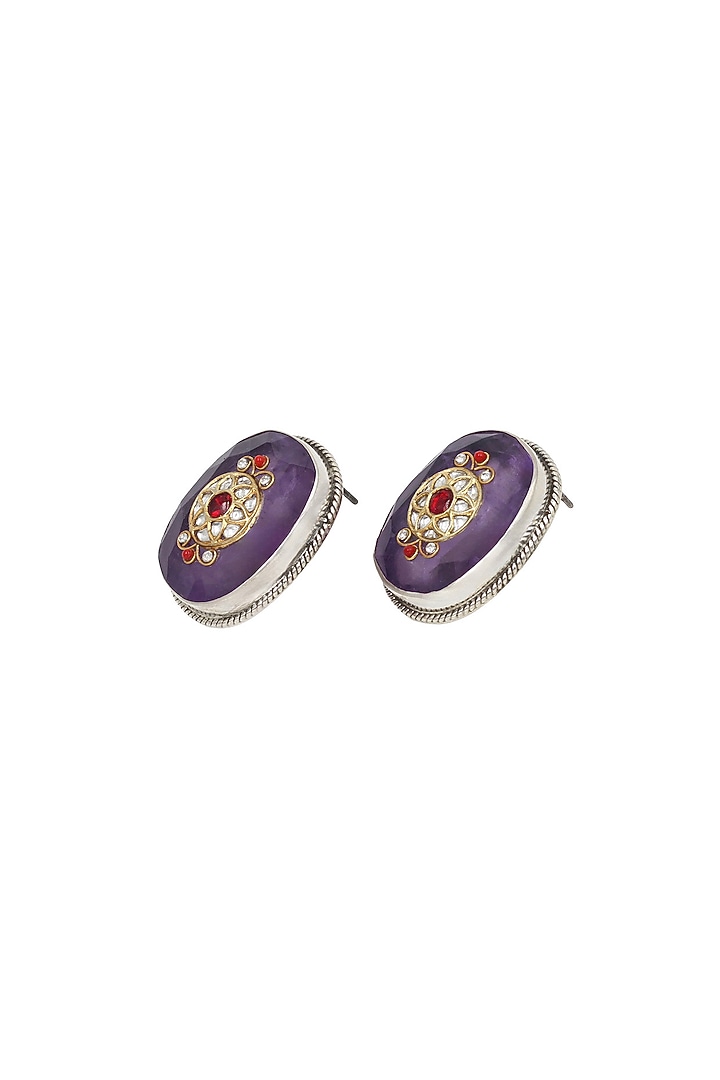 Silver Finish Purple Hydro Stone Handcrafted Stud Earrings In Sterling Silver by Sangeeta Boochra at Pernia's Pop Up Shop