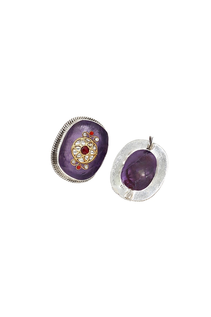 Silver Finish Purple Hydro Stone Handcrafted Stud Earrings In Sterling Silver by Sangeeta Boochra at Pernia's Pop Up Shop