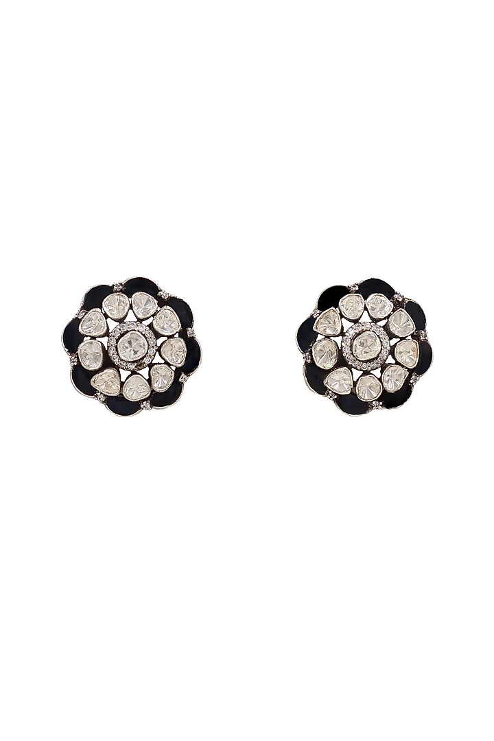 Silver Finish Blue Moissanite Stone Handcrafted Stud Earrings In Sterling Silver by Sangeeta Boochra at Pernia's Pop Up Shop