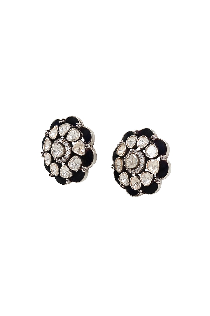 Silver Finish Blue Moissanite Stone Handcrafted Stud Earrings In Sterling Silver by Sangeeta Boochra at Pernia's Pop Up Shop
