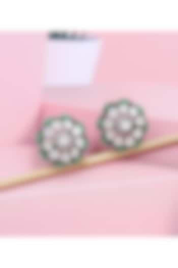 Silver Finish Green Moissanite Stone Handcrafted Stud Earrings by Sangeeta Boochra at Pernia's Pop Up Shop