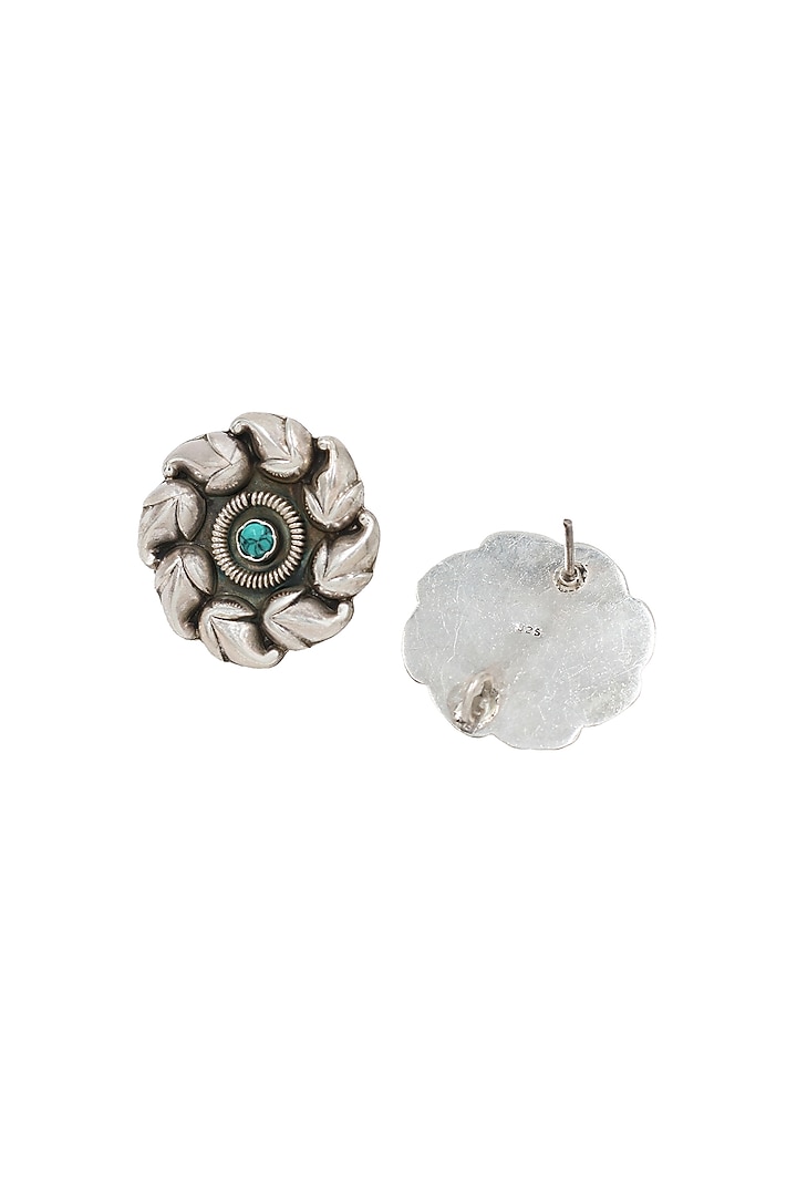 Silver Finish Turquoise Stone Handcrafted Stud Earrings by Sangeeta Boochra at Pernia's Pop Up Shop