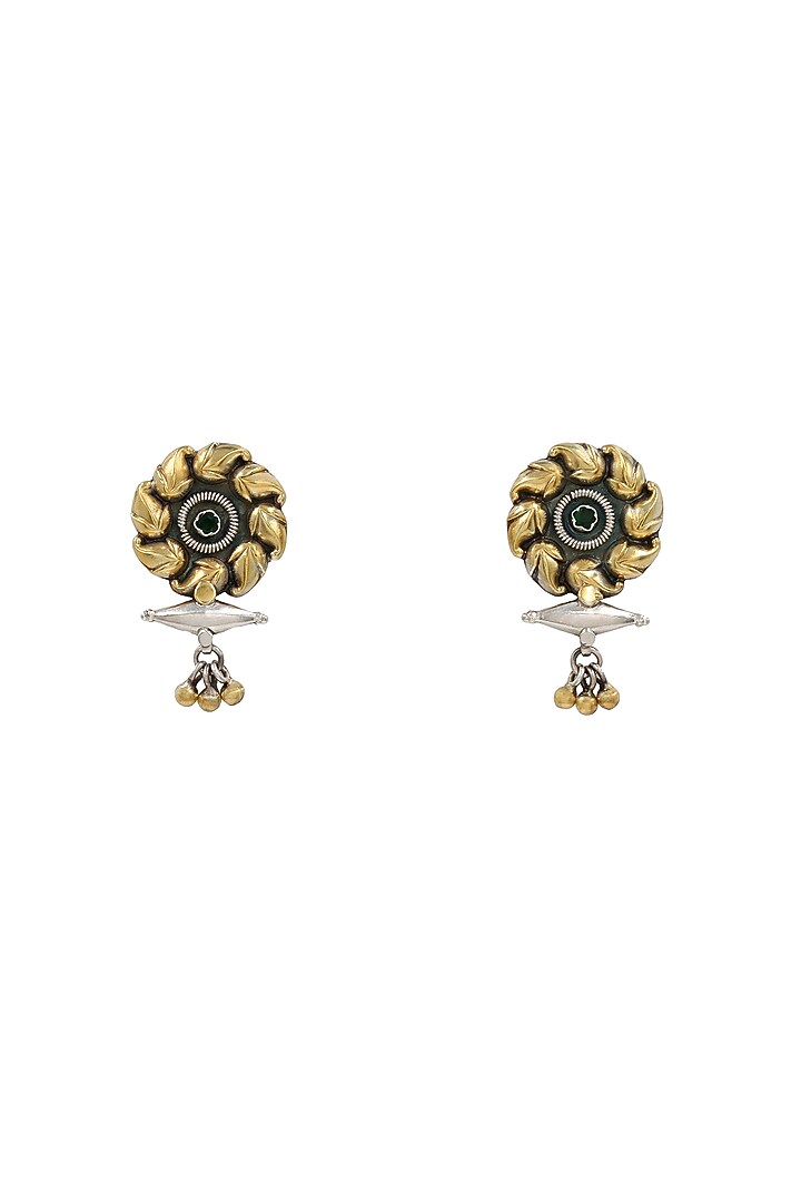 Two-Tone Finish Green Hydro Stone Handcrafted Stud Earrings by Sangeeta Boochra at Pernia's Pop Up Shop
