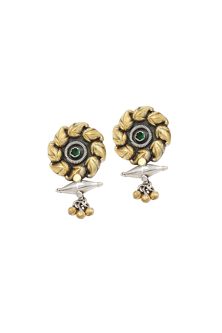 Two-Tone Finish Green Hydro Stone Handcrafted Stud Earrings by Sangeeta Boochra at Pernia's Pop Up Shop