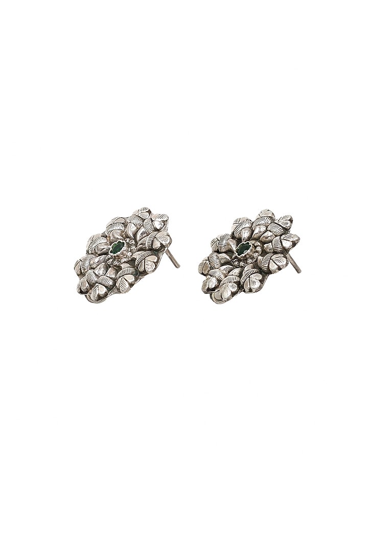 Silver Finish Green Hydro Stone Handcrafted Stud Earrings by Sangeeta Boochra at Pernia's Pop Up Shop