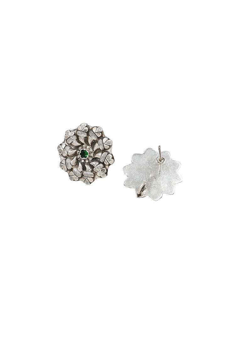 Silver Finish Green Hydro Stone Handcrafted Stud Earrings by Sangeeta Boochra at Pernia's Pop Up Shop