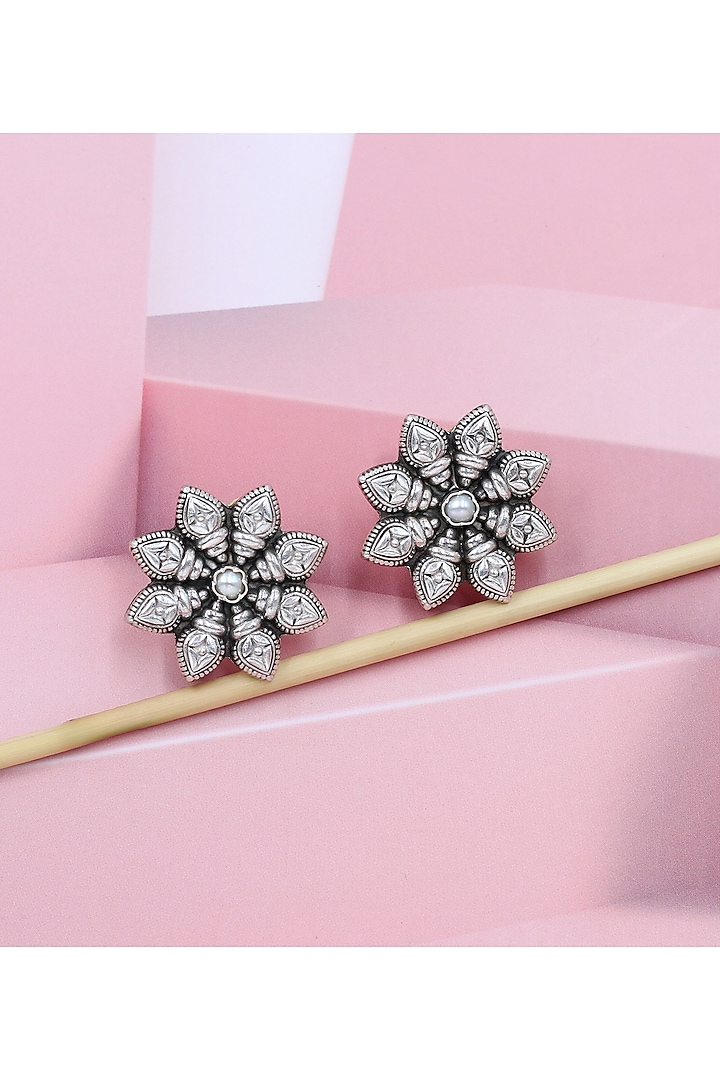 Silver Finish Handcrafted Stud Earrings by Sangeeta Boochra at Pernia's Pop Up Shop