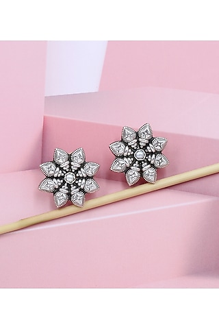 Silver Finish Handcrafted Stud Earrings by Sangeeta Boochra