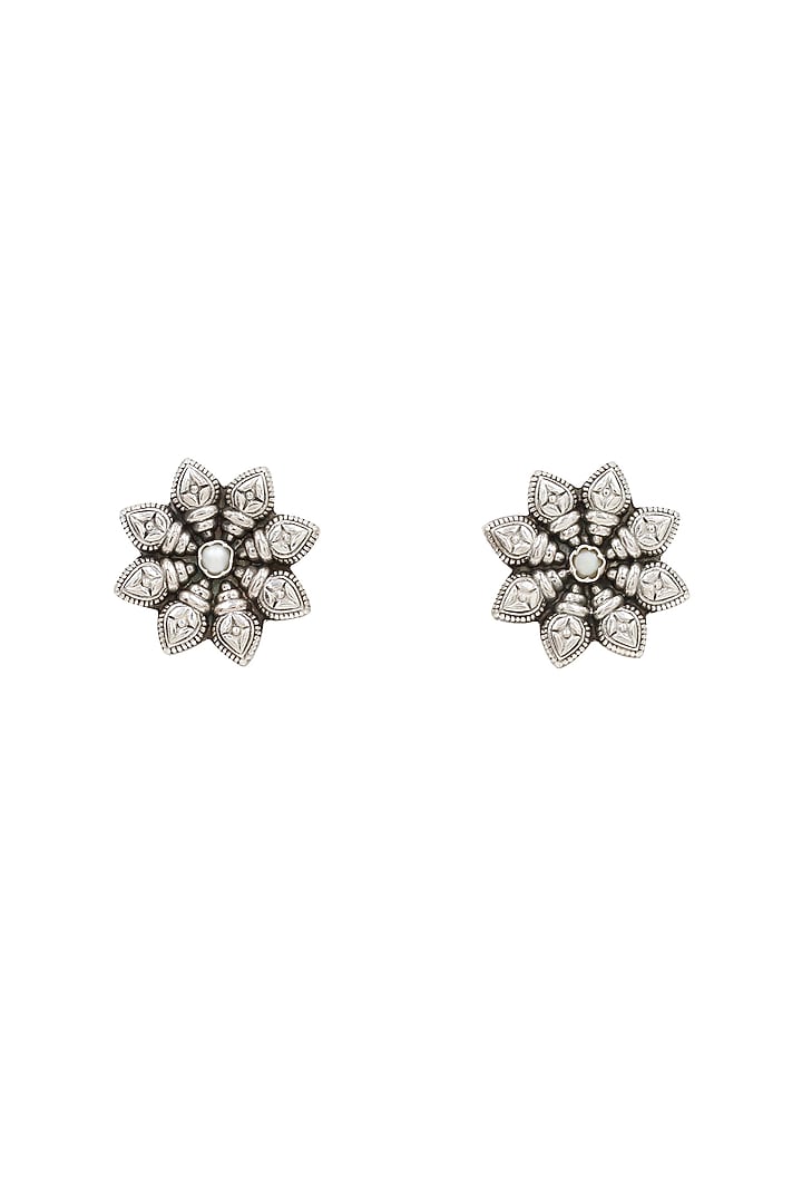 Silver Finish Handcrafted Stud Earrings by Sangeeta Boochra at Pernia's Pop Up Shop
